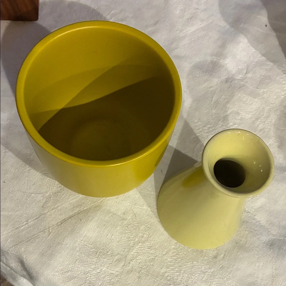 Yellow Vase Set/2 Planter/Vase /Vase Set Very Vibrant and VERY Yellow and Cheery